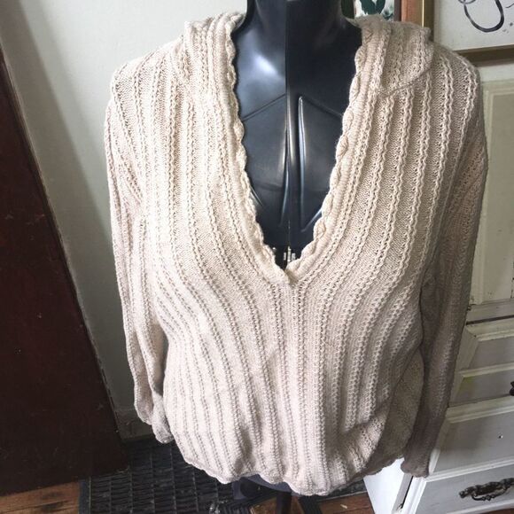 Lane Bryant beige split neck hooded size 14/16 lightweight sweater - Picture 1 of 3